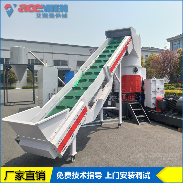 廢舊塑料回收造粒生產(chǎn)線 SJ160/180雙階密實倉團(tuán)粒造粒機